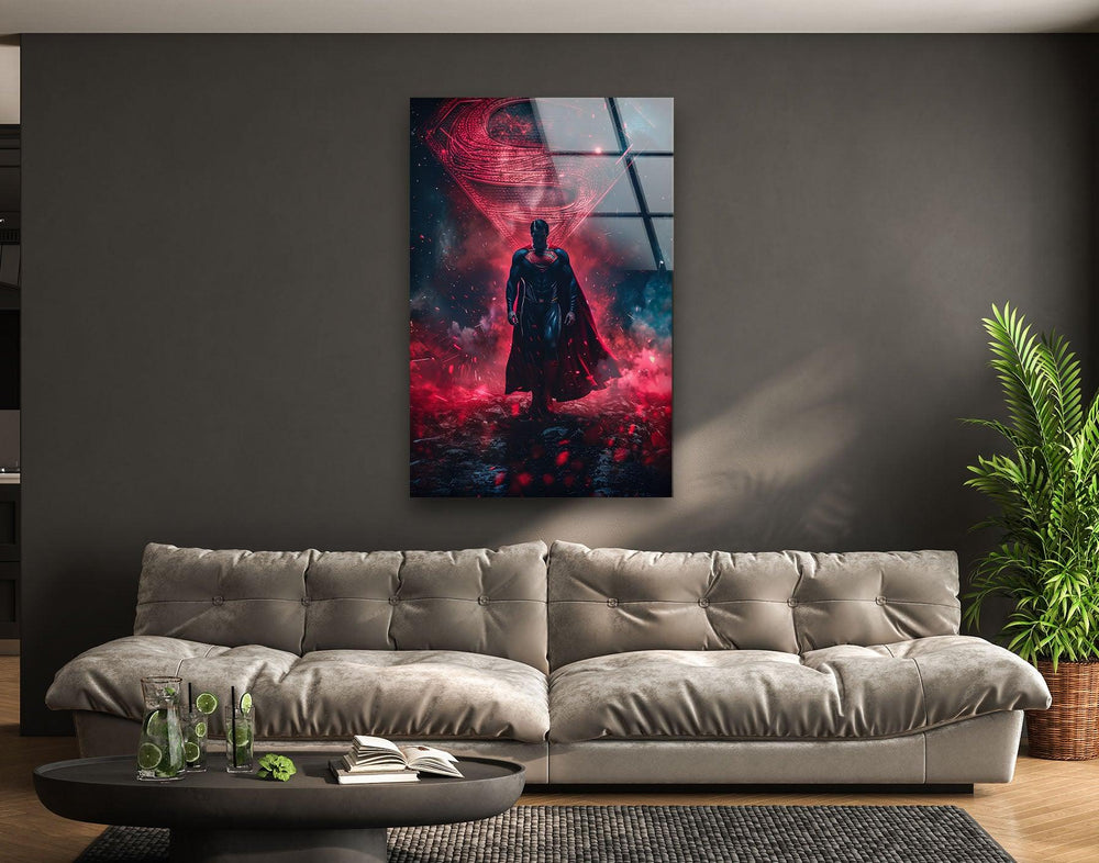 Superman Red Fog Glass Wall Art glass wall decor, glass wall art decor
