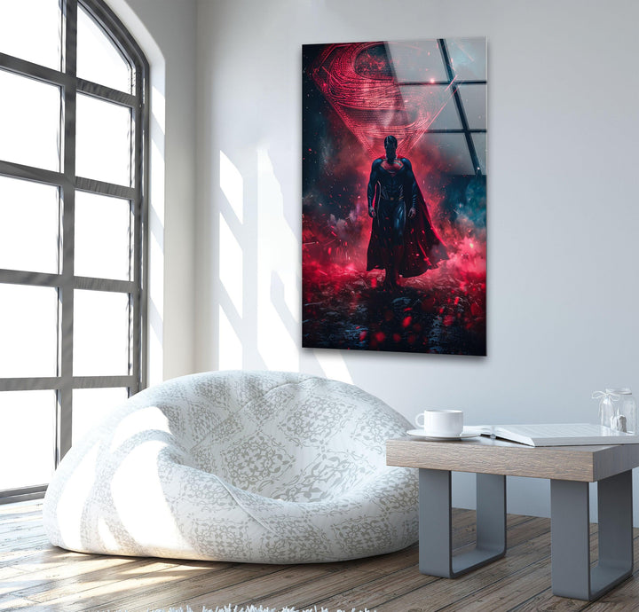 Superman Red Fog Glass Wall Art custom glass pictures, glass art prints

