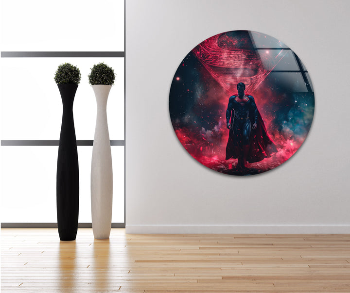 Superman Red Fog Glass Wall Art photo print on glass, prints on glass wall art
