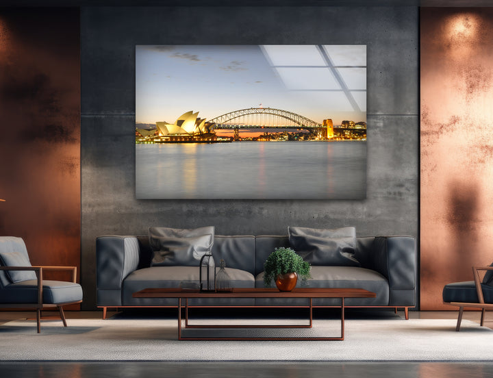 Glaswandkunst am Hafen von Sydney – Berühmtes australisches Wahrzeichen mit Opernhaus und Harbour Bridge