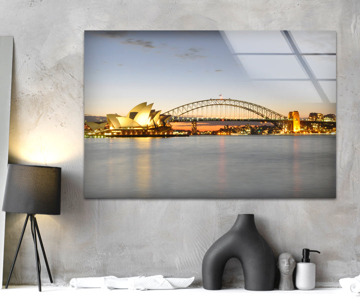 Glaswandkunst am Hafen von Sydney – Berühmtes australisches Wahrzeichen mit Opernhaus und Harbour Bridge
