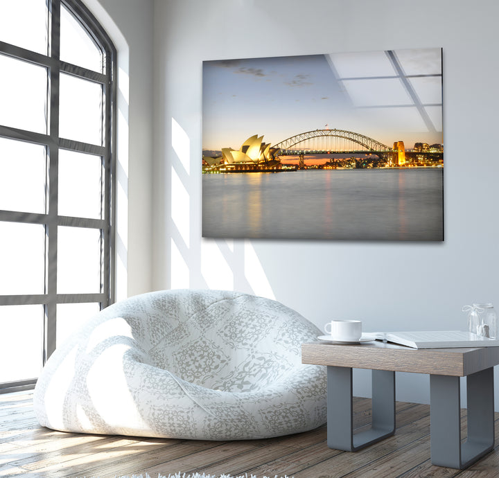 Glaswandkunst am Hafen von Sydney – Berühmtes australisches Wahrzeichen mit Opernhaus und Harbour Bridge