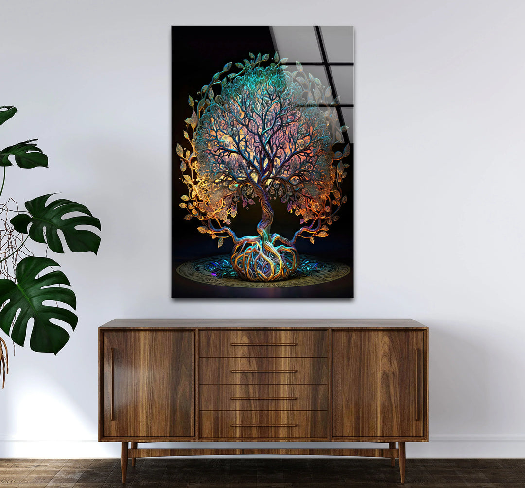 Mystical Tree of Life Wall Art – Colorful Spiritual Glass Print for Sacred and Boho Interiors - MyPhotoStation