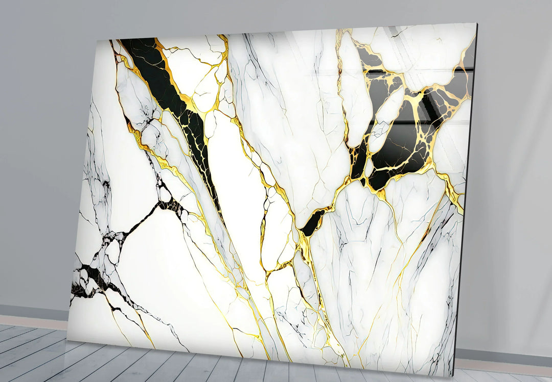 Black and Gold Marble Wall Art – Luxury Abstract Glass Print for Modern Interiors - MyPhotoStation