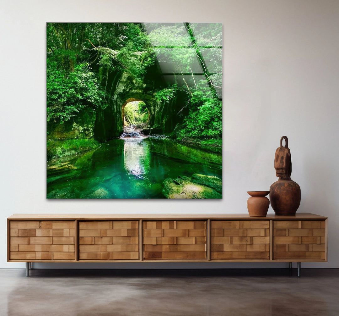 Emerald Forest Tunnel Wall Art – Lush Nature Glass Print for Zen Home Decor - MyPhotoStation