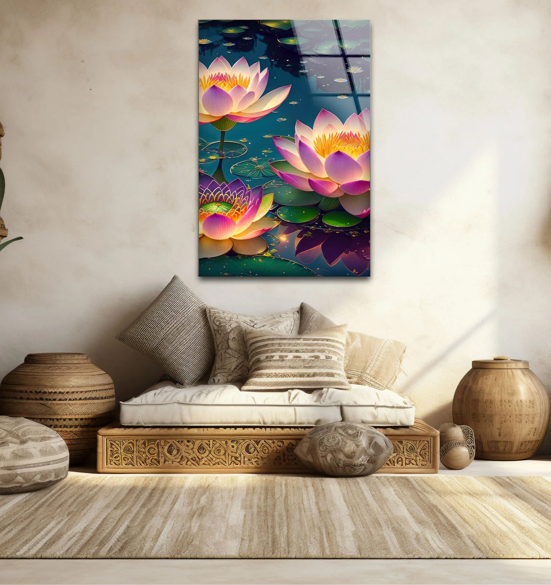 Lotus Flower Wall Art – Serene Water Lily Glass Print, Peaceful Nature Decor for Home & Spa - MyPhotoStation