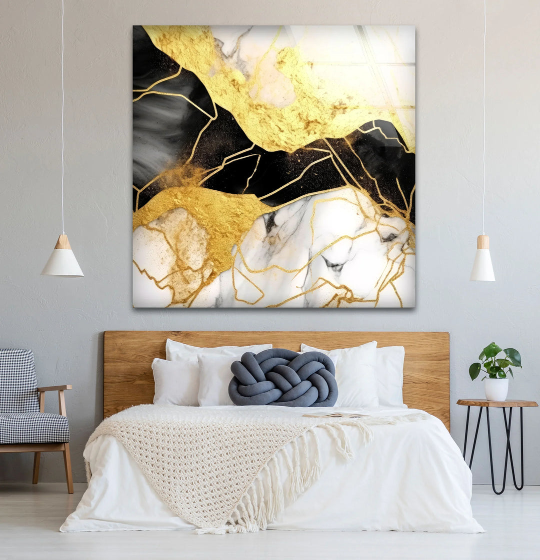 Black Gold Marble Wall Art – Luxury Abstract Glass Print for Modern Interiors - MyPhotoStation
