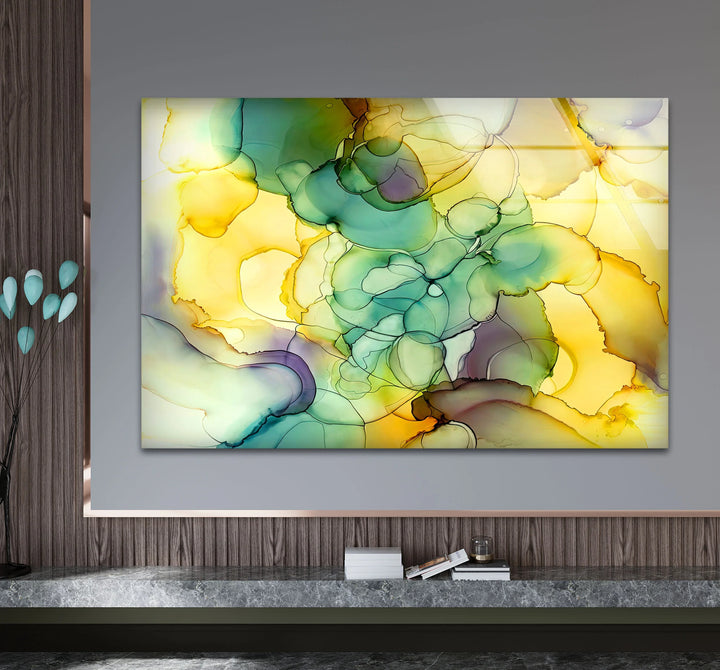 Yellow Green Abstract Wall Art – Modern Glass Print for Bright Interiors - MyPhotoStation