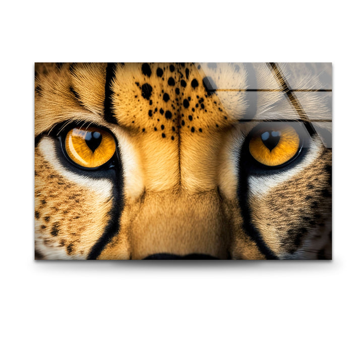Golden Cheetah Eyes Wall Art – Bold Safari-Inspired Glass Print for Modern Interiors