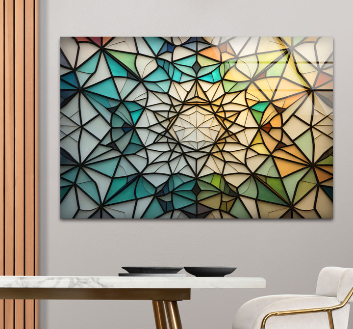 Geometrische Wanddekoration aus Buntglas – Modernes abstraktes Design, elegantes Wohndekor 