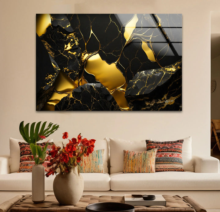 Black and Gold Abstract Wall Art – Modern Glass Print with Luxury Shine - MyPhotoStation