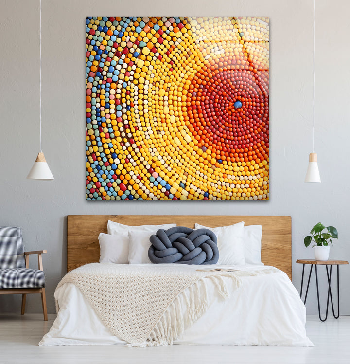 Sunburst Dot Mosaik-Glaswandkunst – Lebendiges buntes Kreismuster
