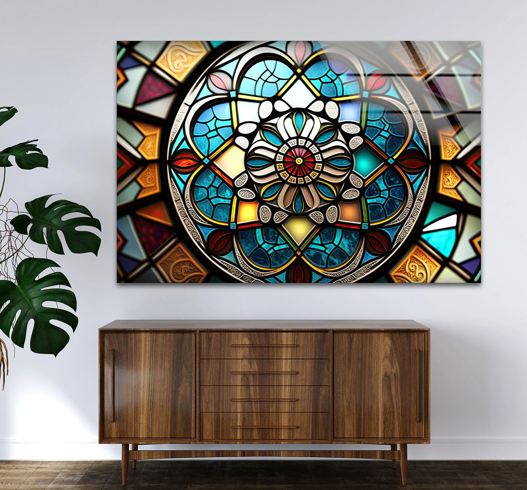 Stained Glass Mandala Wall Art – Intricate Geometric Pattern Design - MyPhotoStation