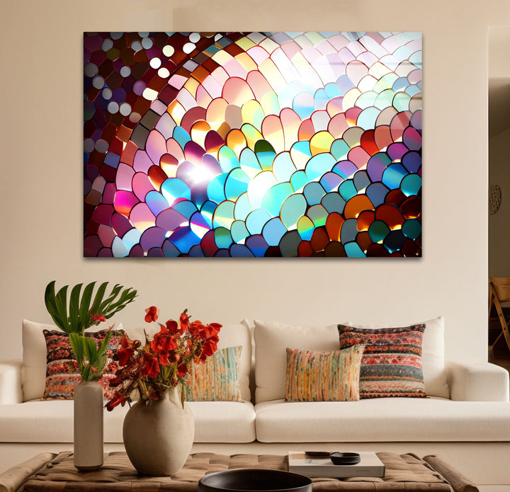 Rainbow Scale Glass Wall Art – Iridescent Abstract Decor Panel