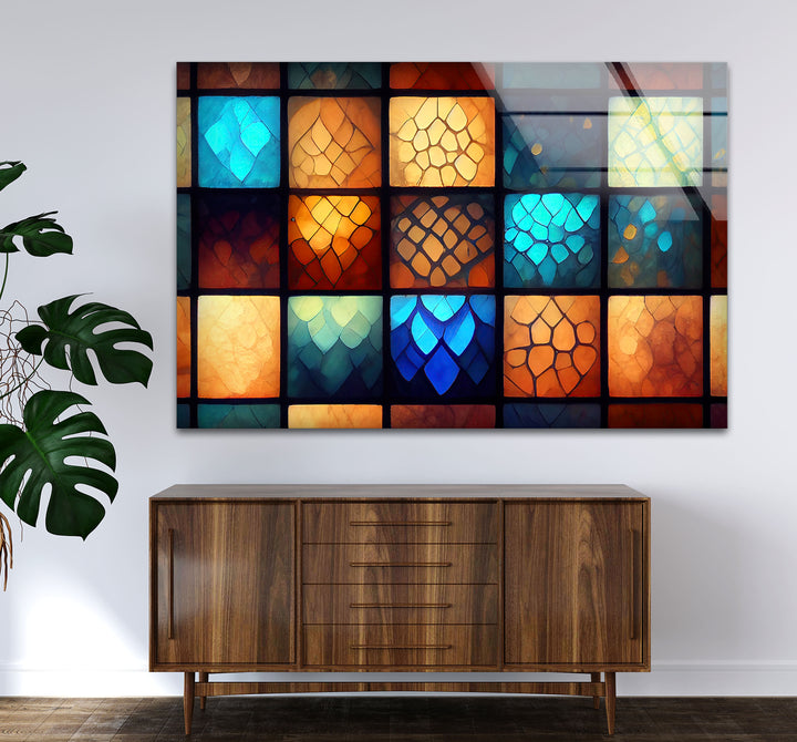 Geometric Stained Glass Wall Art – Colorful Mosaic Glass Print