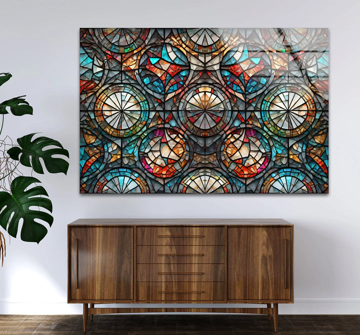 Kaleidoscope Stained Glass Wall Art – Intricate Symmetry, Colorful Window Panel Decor - MyPhotoStation
