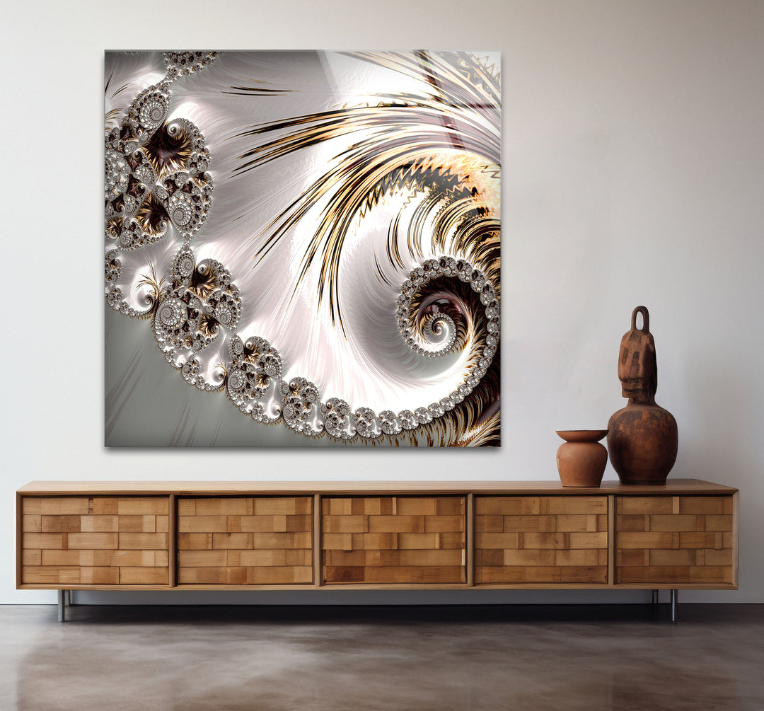 Golden Spiral Fractal Wall Art – Elegant Abstract Glass Print Decor