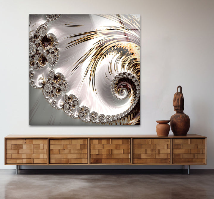 Golden Spiral Fractal Wall Art – Elegant Abstract Glass Print Decor