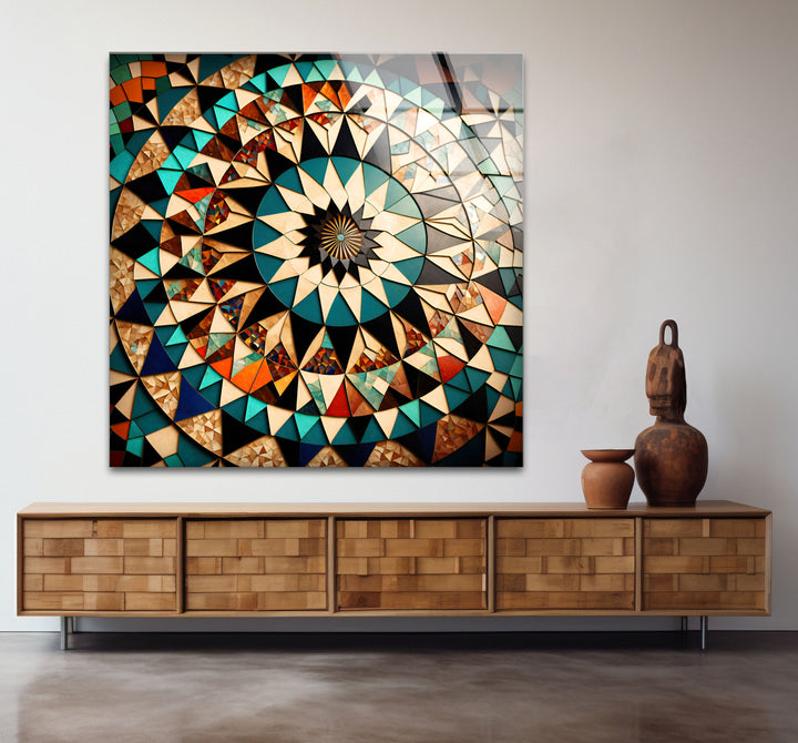 Moroccan Star Mosaic Glass Wall Art – Boho Geometric Mandala Decor