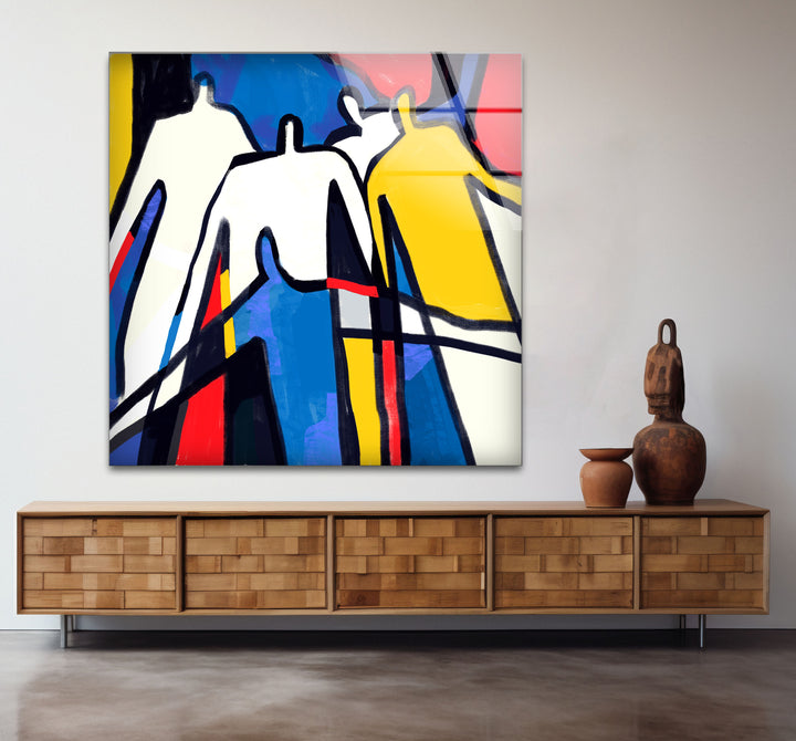 Bold Abstract Figures Wall Art – Colorful Modern People Silhouette Print