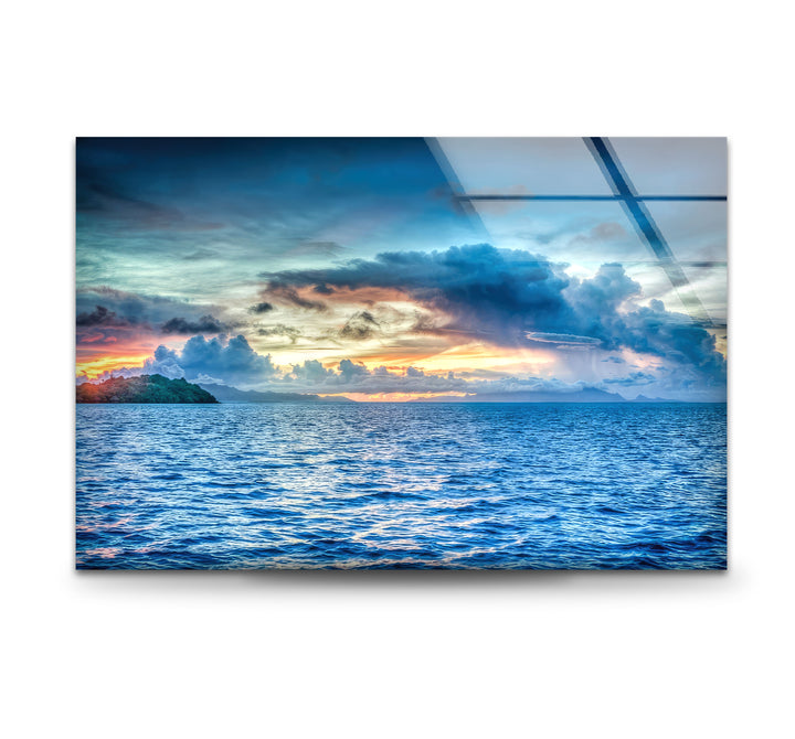 Tropical Sea Horizon Wall Art – Vibrant Ocean Sunset Glass Print for Modern Interiors