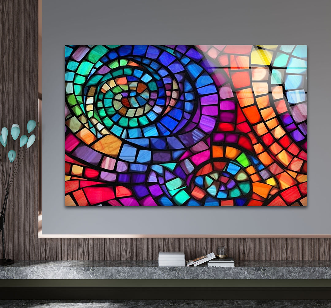 Vibrant Spiral Stained Glass Wall Art – Colorful Mosaic Window Design