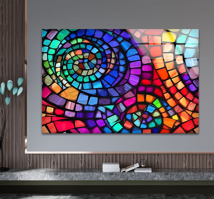 Vibrant Spiral Stained Glass Wall Art – Colorful Mosaic Window Design