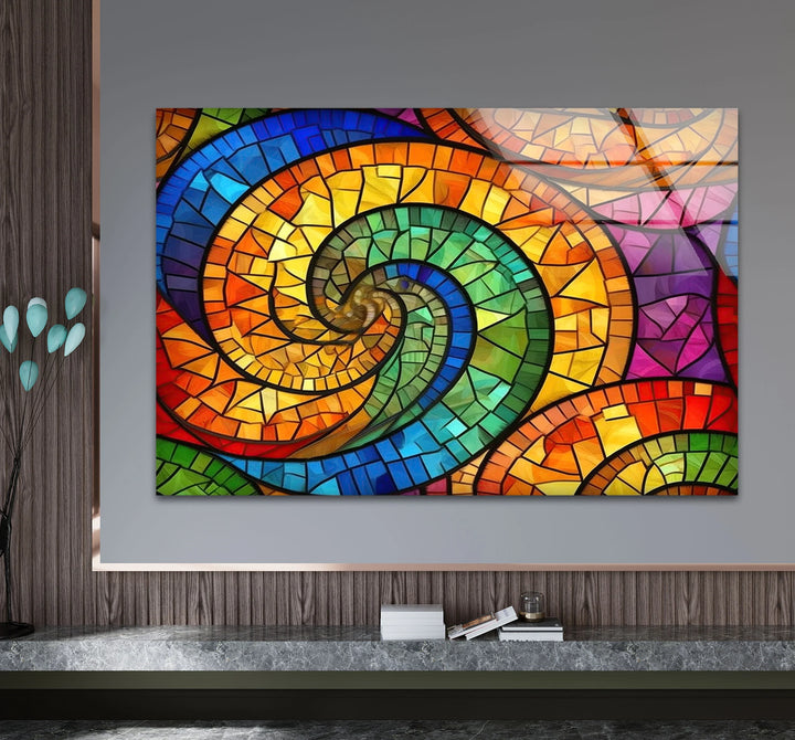 Colorful Spiral Stained Glass Wall Art – Vibrant Abstract Glass Decor - MyPhotoStation