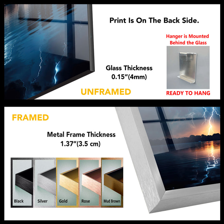 Lightning Storm Over Lake Wall Art – Dramatic Thunderstorm Glass Print