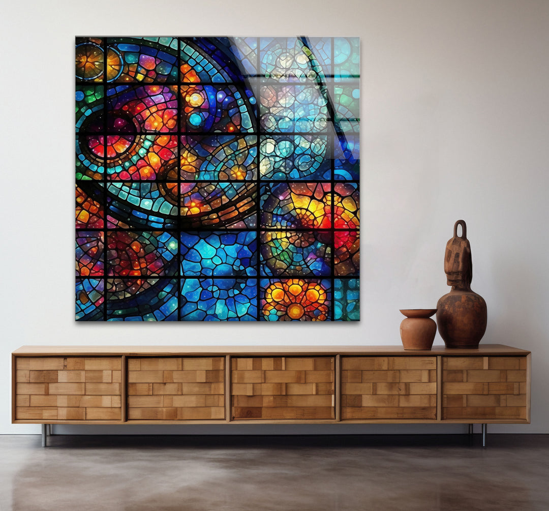 Kosmische Buntglas-Wandkunst – Von der Galaxie inspiriertes Fensterdesign, himmlisches Dekor 