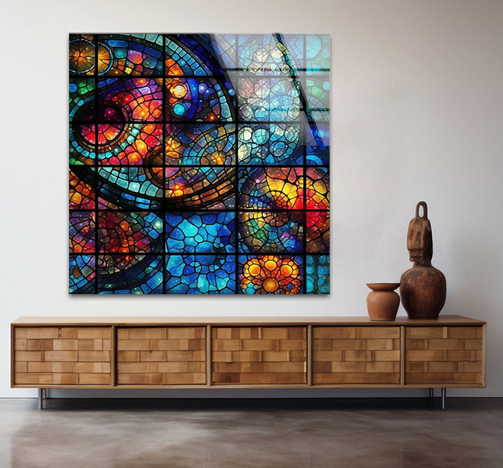 Kosmische Buntglas-Wandkunst – Von der Galaxie inspiriertes Fensterdesign, himmlisches Dekor 