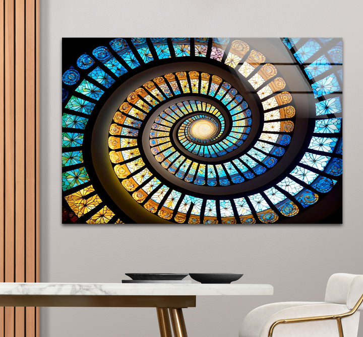 Spiral Stained Glass Window Art – Vibrant Mosaic Spiral for Home Decor