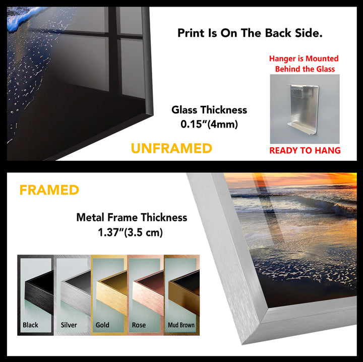 Sunset Beach Wave Wall Art – Vibrant Ocean Horizon Glass Print for Coastal and Modern Interiors
