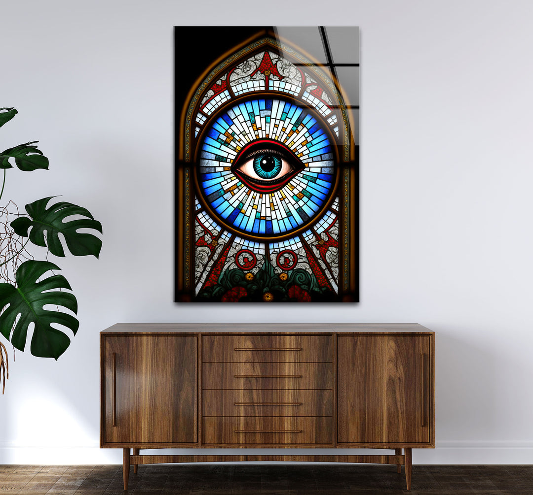 All-Seeing Eye Stained Glass Wall Art – Illuminati-Inspired Gothic Decor