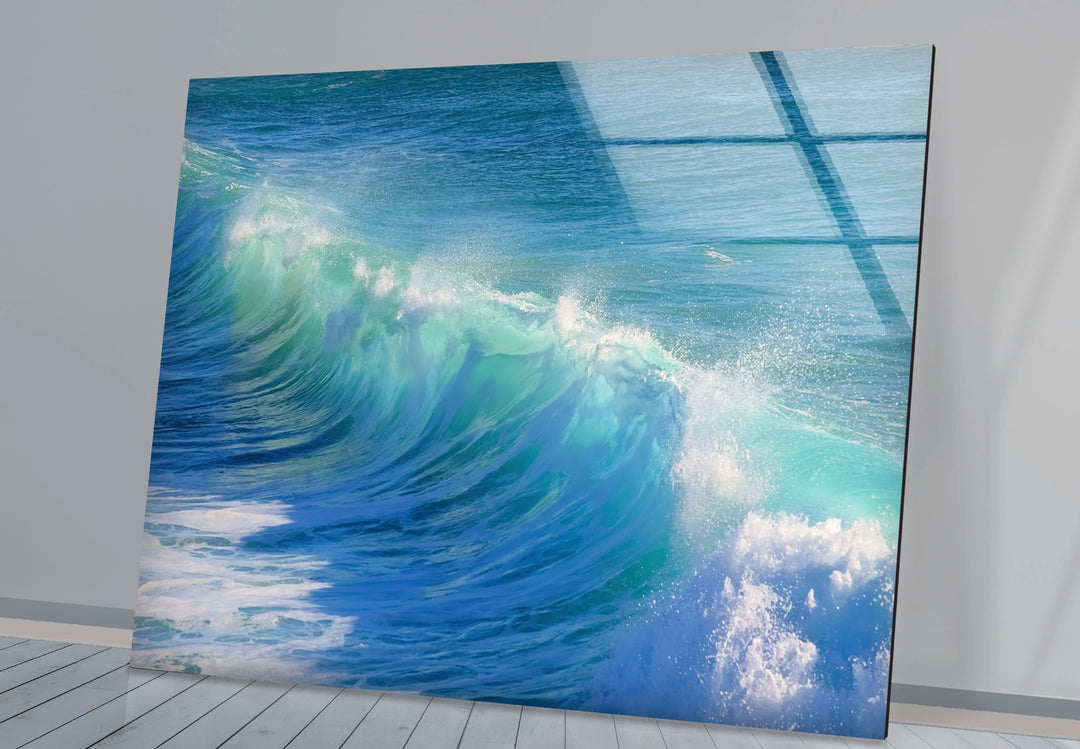 Crystal Blue Ocean Wave Wall Art – Tempered Glass Surf Seascape Print - MyPhotoStation