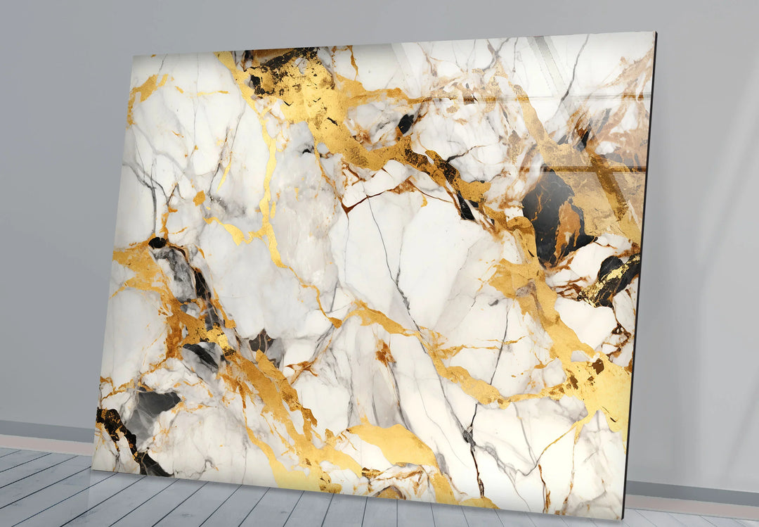 White Gold Marble Wall Art – Elegant Glass Print with Luxe Veined Texture for Modern Interiors - MyPhotoStation