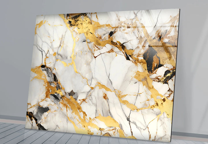 White Gold Marble Wall Art – Elegant Glass Print with Luxe Veined Texture for Modern Interiors - MyPhotoStation