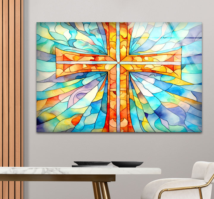 Sacred Cross Stained Glass Wall Art – Radiant Christian Home Decor