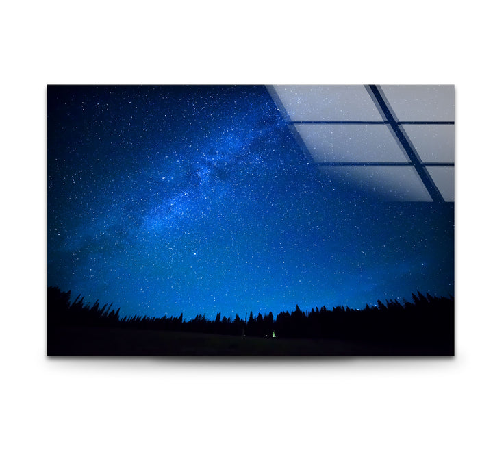 Starry Night Sky Wall Art – Deep Blue Milky Way Glass Print Decor