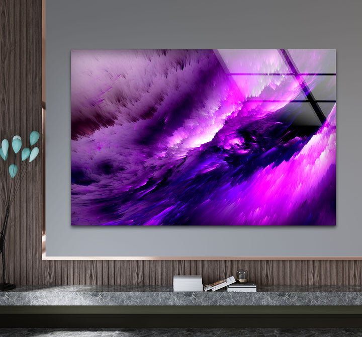 Violet Cosmic Storm Wall Art – Abstract Purple Energy Glass Print