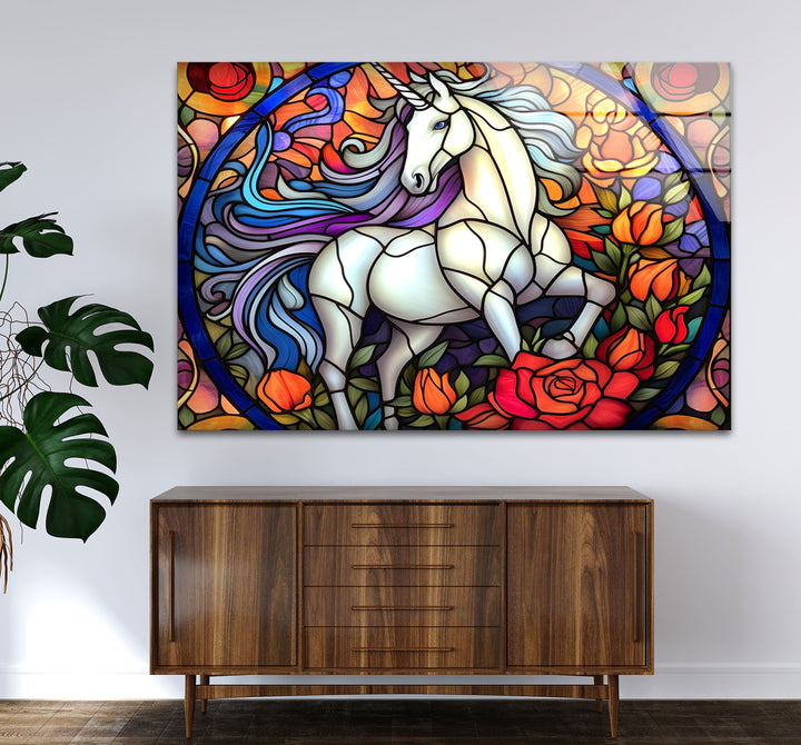 Majestic Unicorn Stained Glass Wall Art – Fantasy-Inspired Home Decor