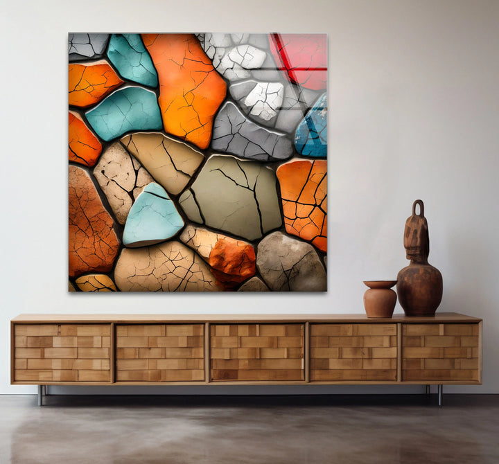 Colorful Stone Mosaic Wall Art – Cracked Texture Abstract Glass Print - MyPhotoStation
