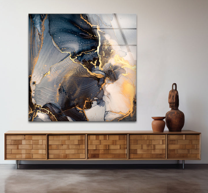 Golden Smoke Ink Wall Art – Elegant Abstract Glass Print Décor