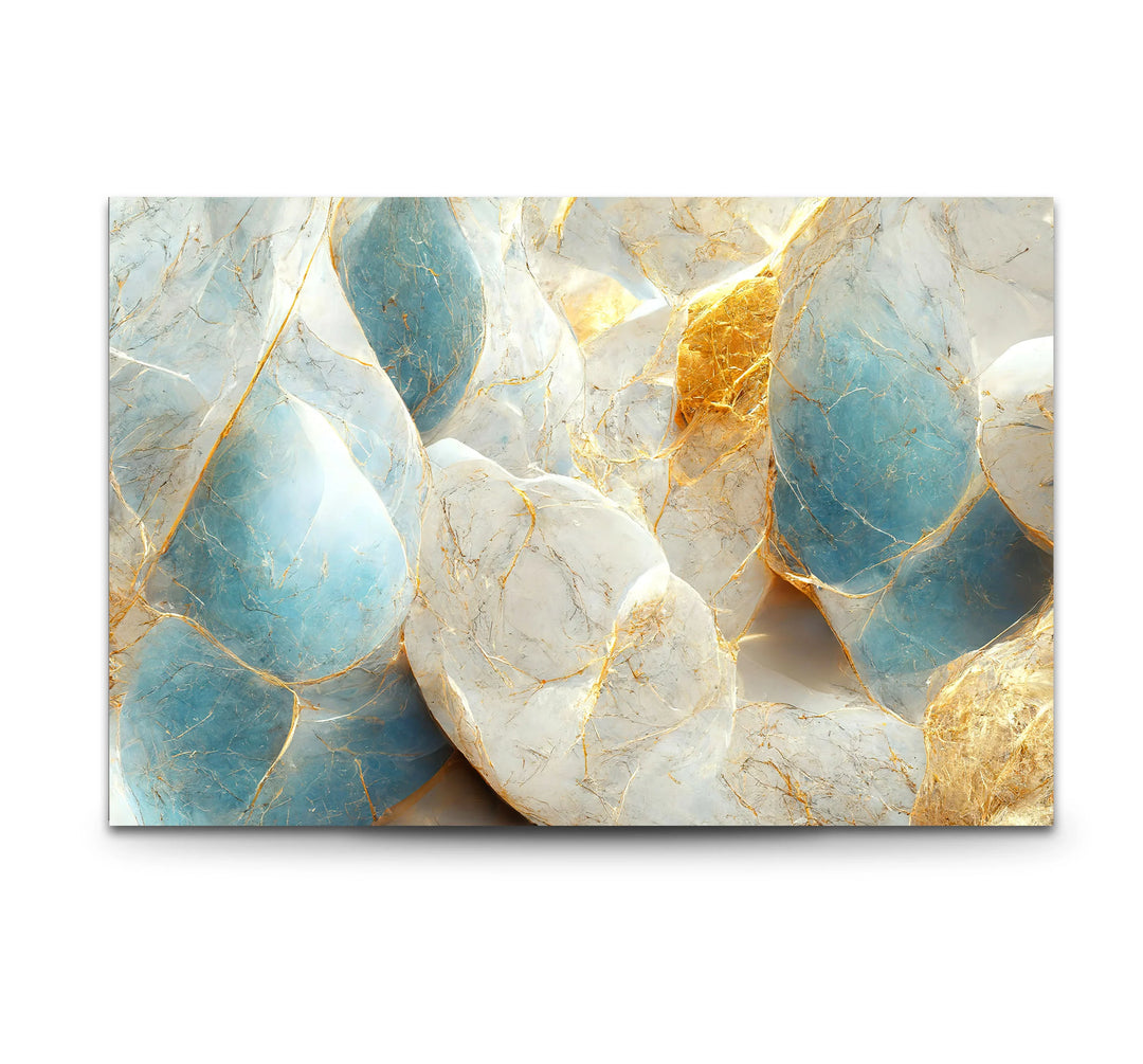 Blue White Marble Wall Art – Elegant Stone Glass Print with Gold Veining for Modern Luxury Interior Decor - MyPhotoStation