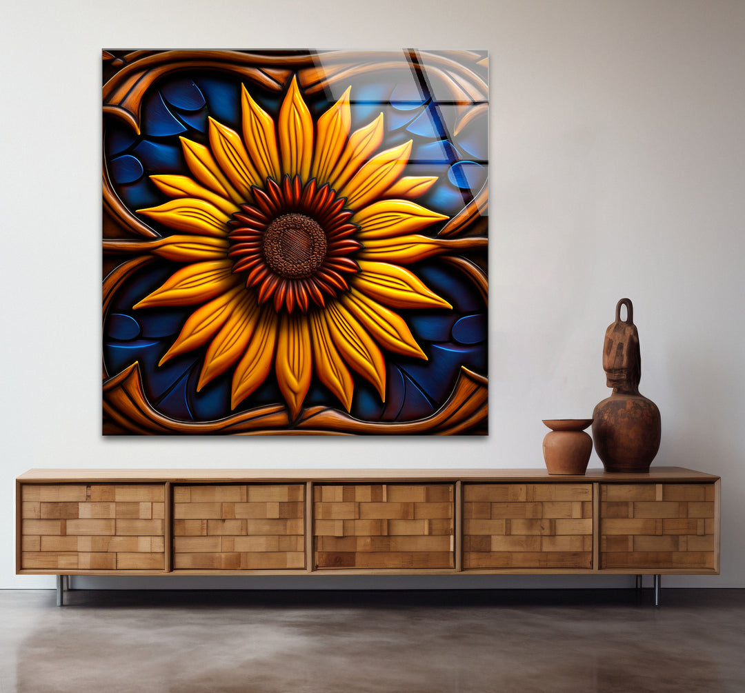 Sunflower Stained Glass Wall Art – Vibrant Floral Decor, Nature-Inspired Design