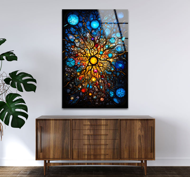 Celestial Stained Glass Wall Art – Cosmic Sunburst Galaxy Design