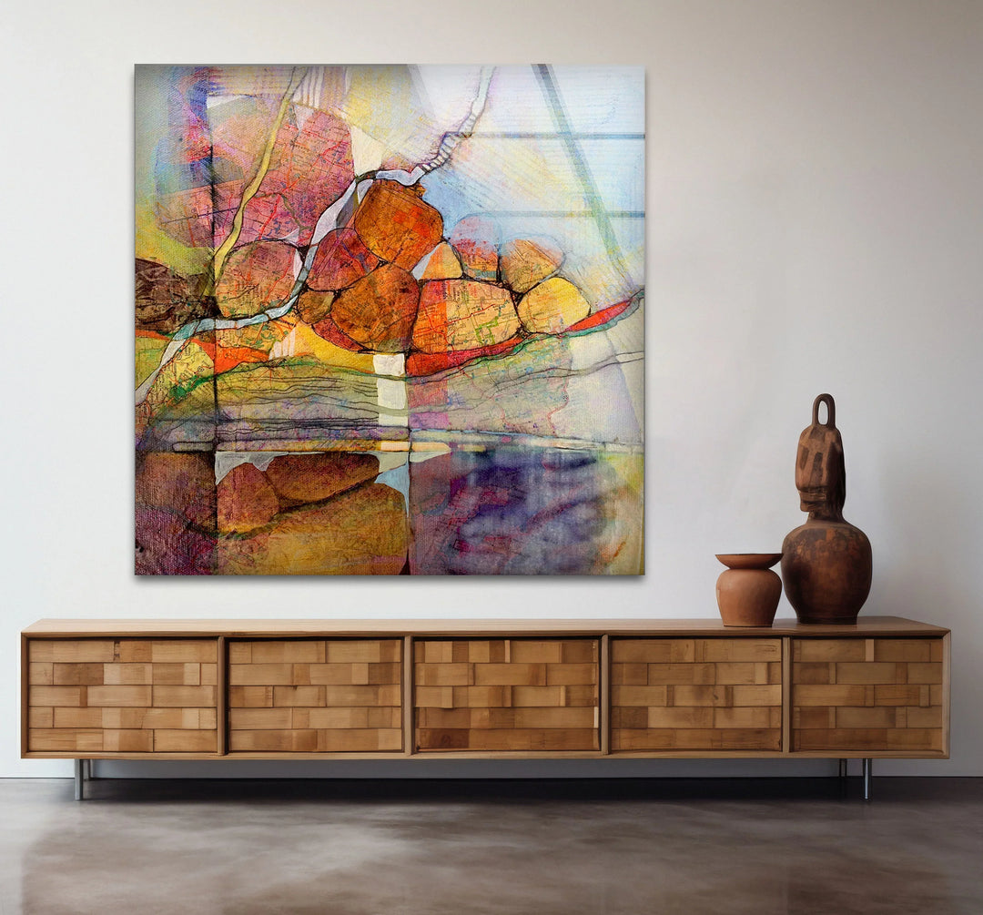 Abstract Stone Reflection Glass Wall Art – Nature-Inspired Earthy Tones - MyPhotoStation
