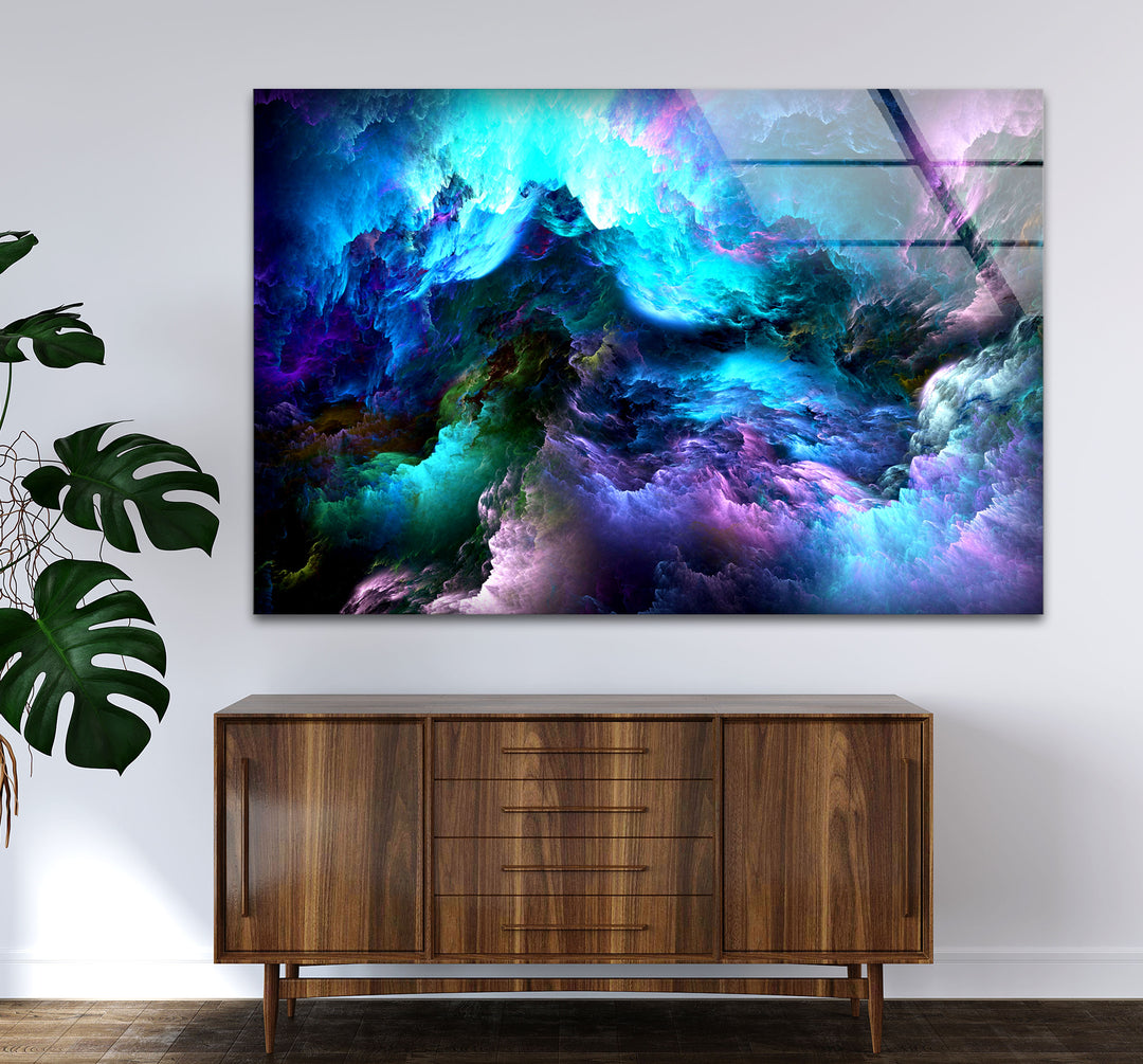 Cosmic Dreamscape Wall Art – Abstract Nebula Cloud Glass Print