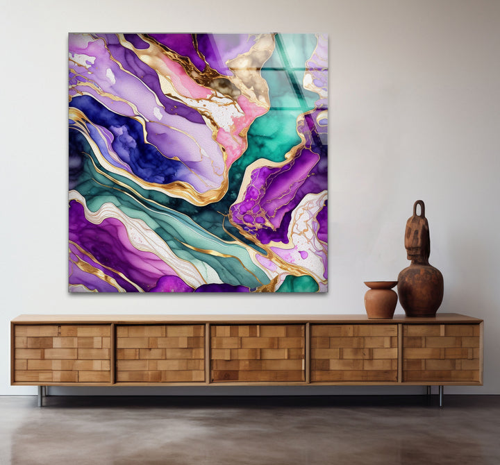 Colorful Geode Marble Wall Art – Abstract Crystal Glass Print for Interiors