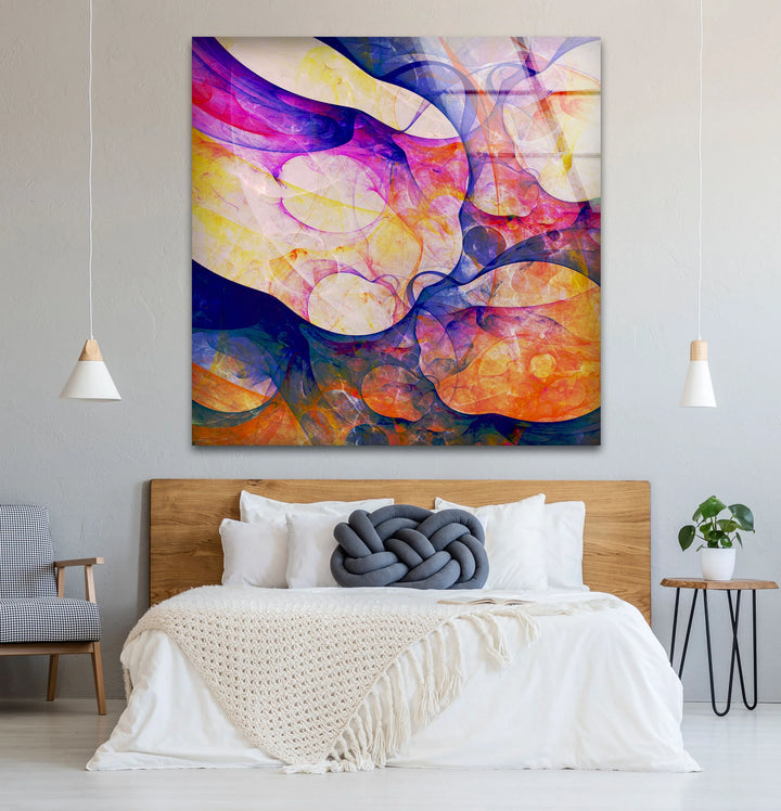 Color Swirl Abstract Glass Wall Art – Vibrant Purple, Yellow & Blue Modern Decor - MyPhotoStation